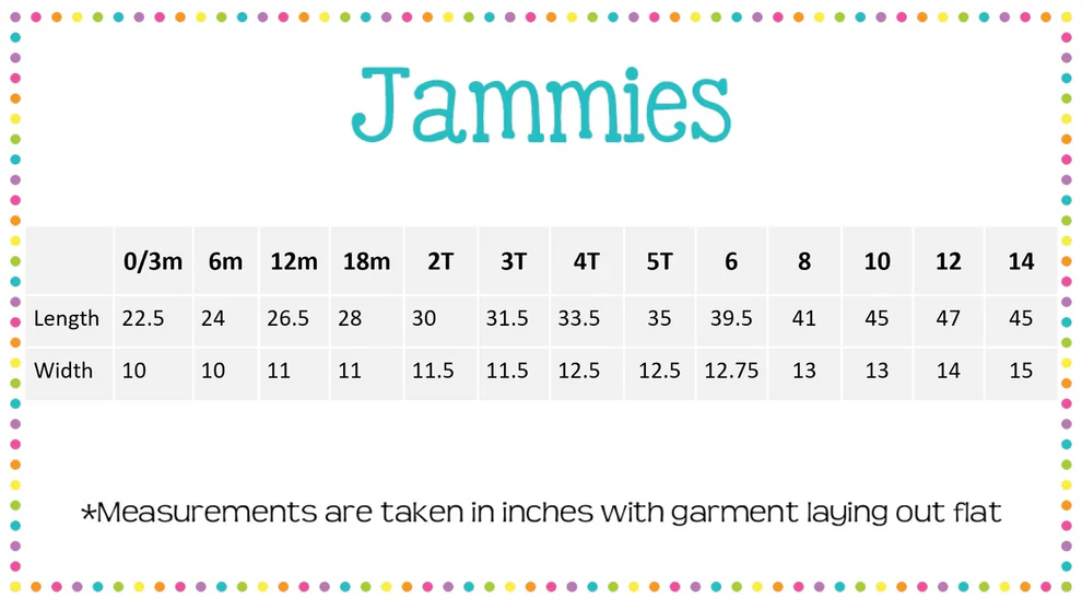 pj size chart